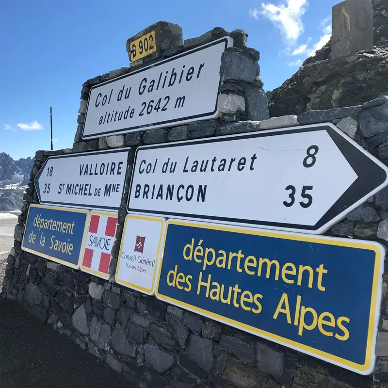 The summit sign on top of the Col du Galibier, epic climbs french alps