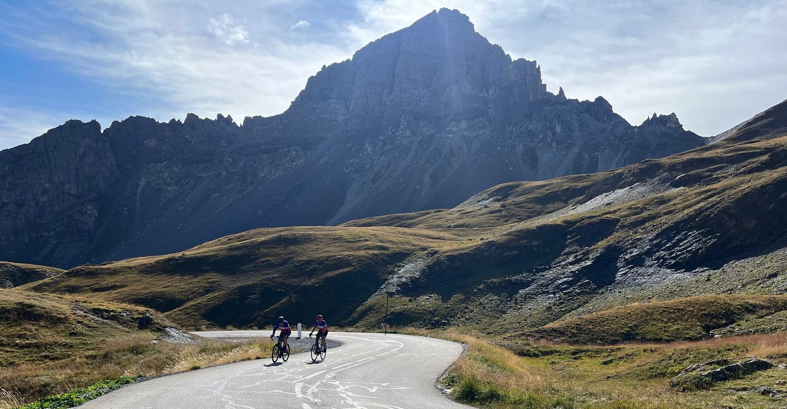 Cyclists riding the Col du Galibier