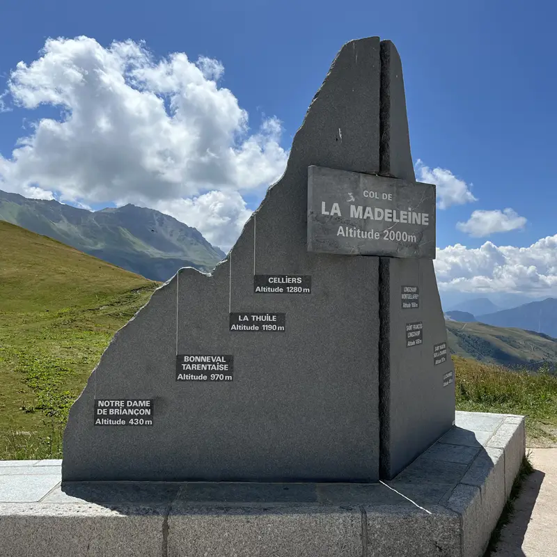 The summit sign on top of the Col de la Madeleine, epic climbs french alps